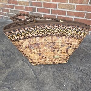 Creazioni Alma Vintage Italian Brown Straw Basketweave Raffia Tote Bag